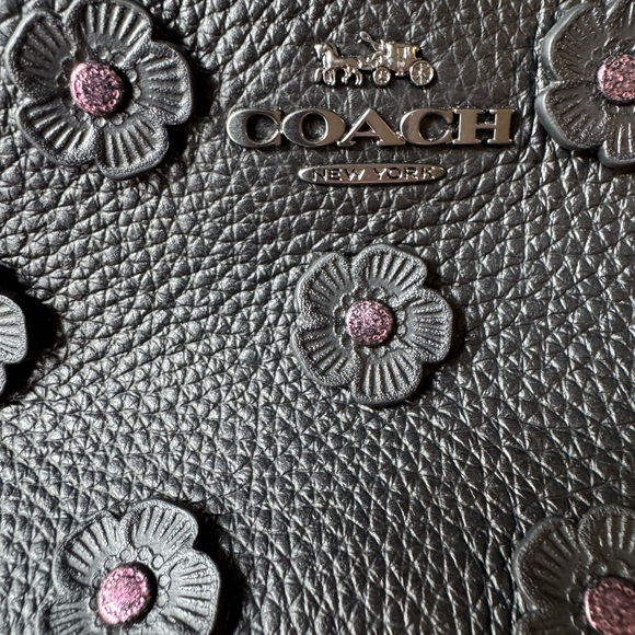 Coach Mini Teri Black Floral Appliqué Pebbled Leather Crossbody - Picture 3 of 6